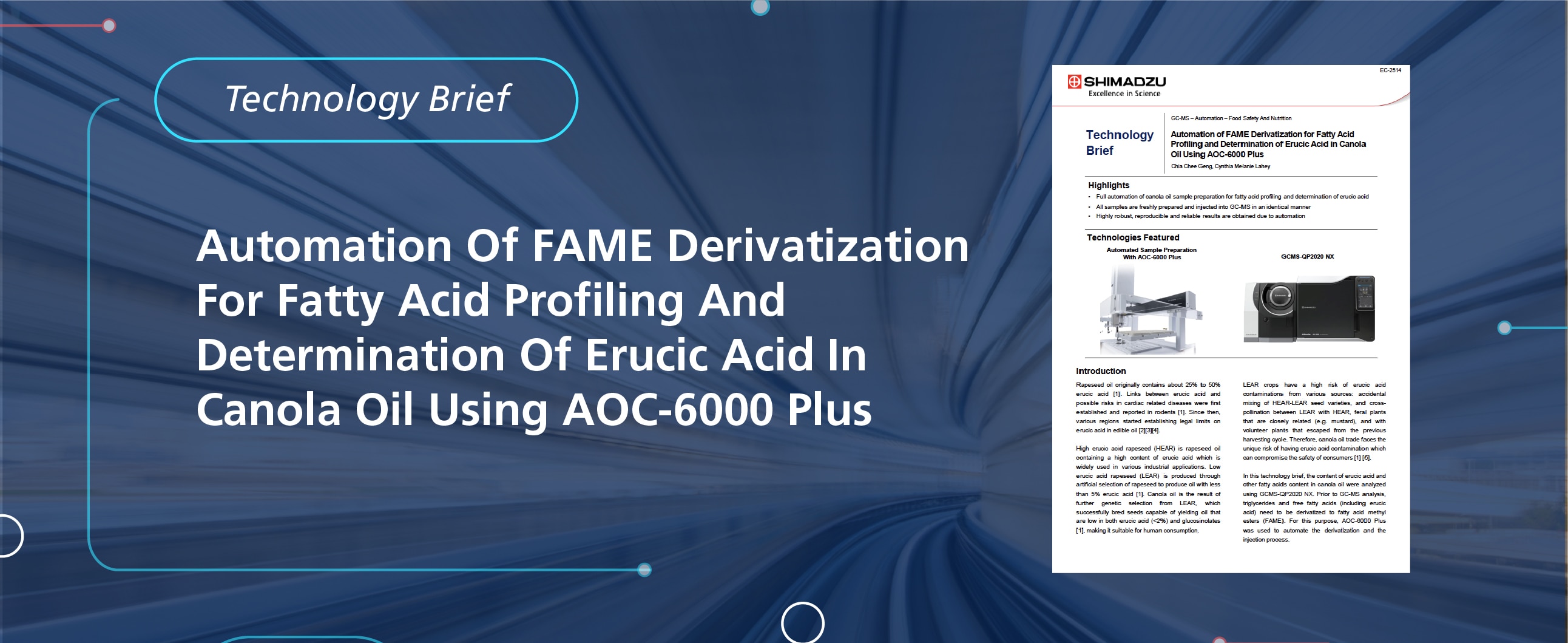 Automation Of FAME Derivatization For Fatty Acid Profiling And Determination Of Erucic Acid In Canola Oil Using AOC-6000 Plus
