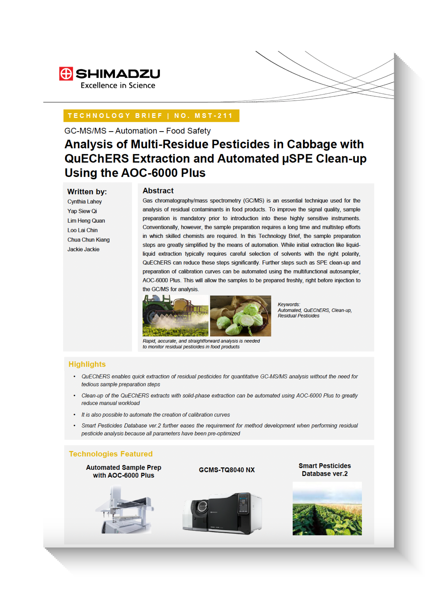 Analysis of Multi-Residue Pesticides in Cabbage with QuEChERs Extraction and Automated µSPE Clean-up Using the AOC-6000 Plus